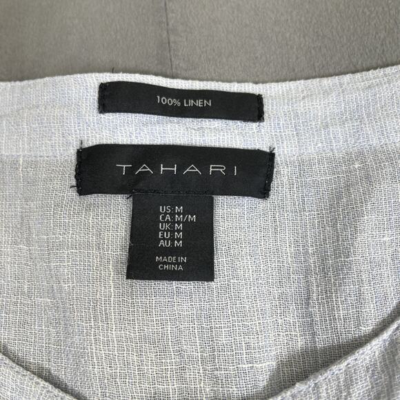 2)Tahari Womens Medium Light Blue & White Linen Button Front Oversized Shirt - Picture 3 of 15